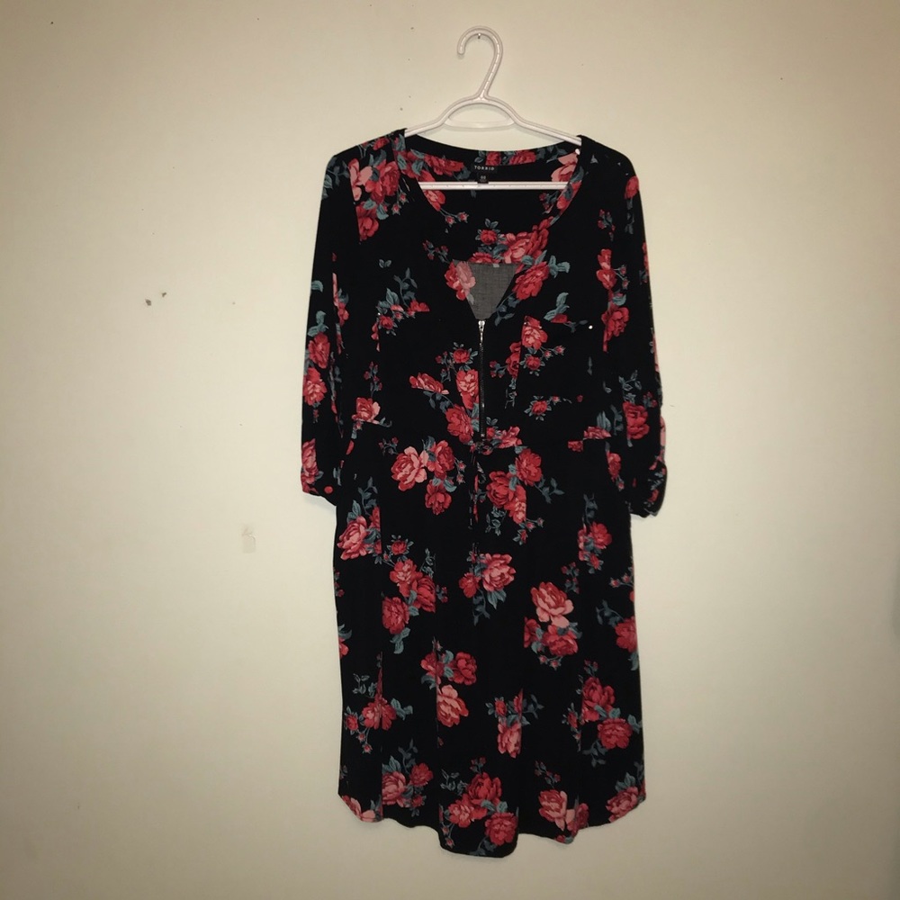 torrid Black Floral Mini Dress with Pink Roses